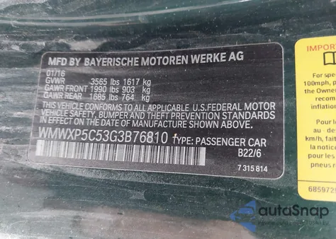 2016 Mini Hardtop Cooper from USA, damaged, VIN WMWXP5C53G3B76810